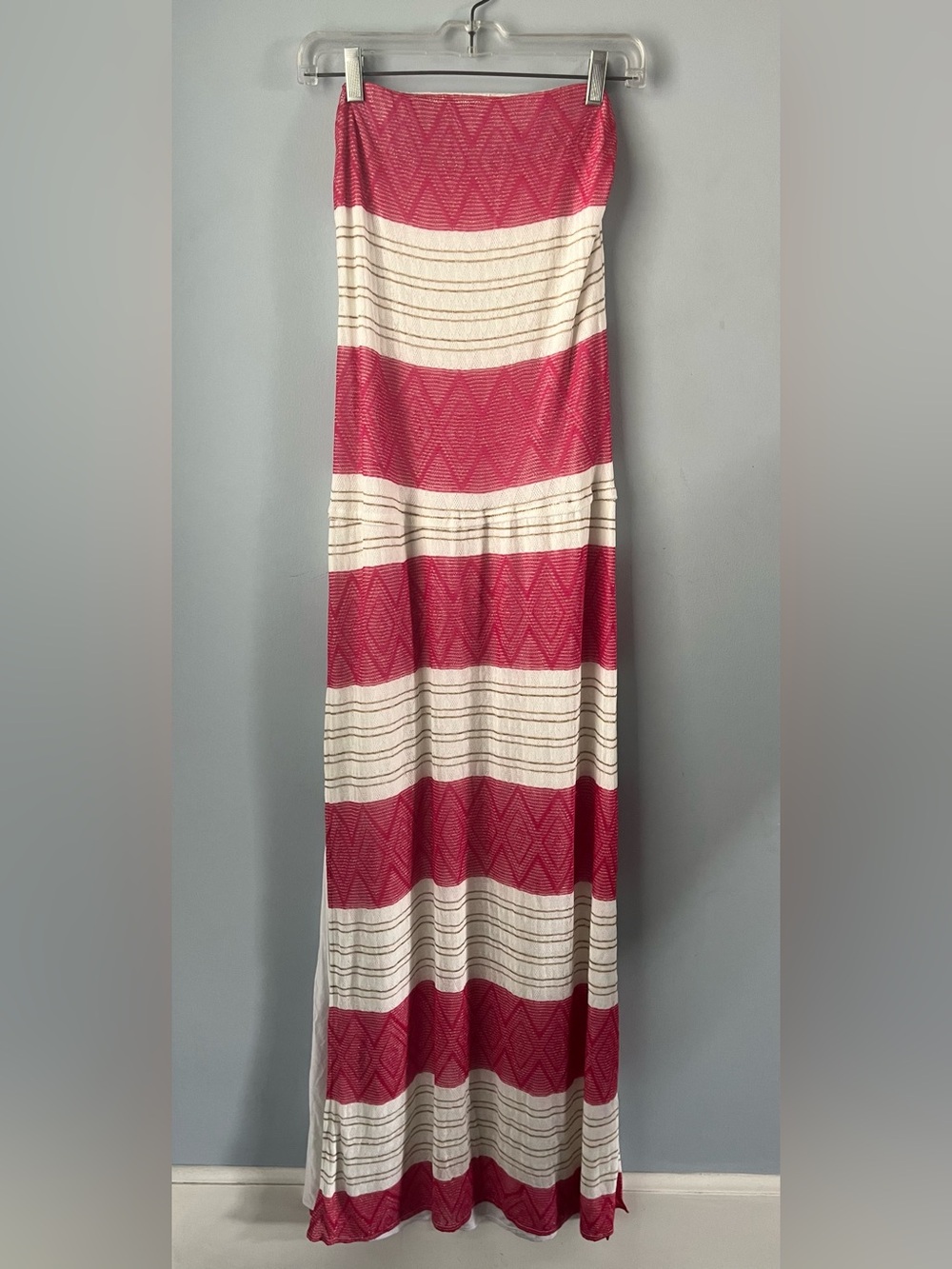 Vitamin A Red & White Striped Strapless Maxi Resort Dress Metallic Gold Chevron